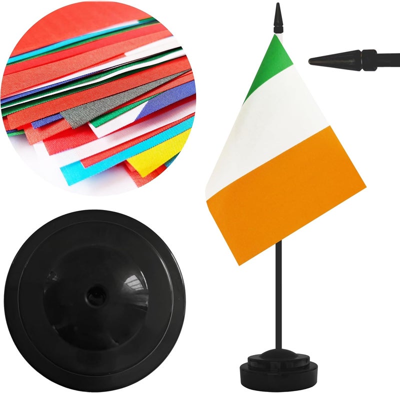 Yamiuo 2 Pack Ireland Desk Flag Set, Irish Desktop Small Miniature Table Office Flag with 12" Black Pole and Black Base, Offices, Classroom, Home, Festival Decoration (Ireland) - Image 3